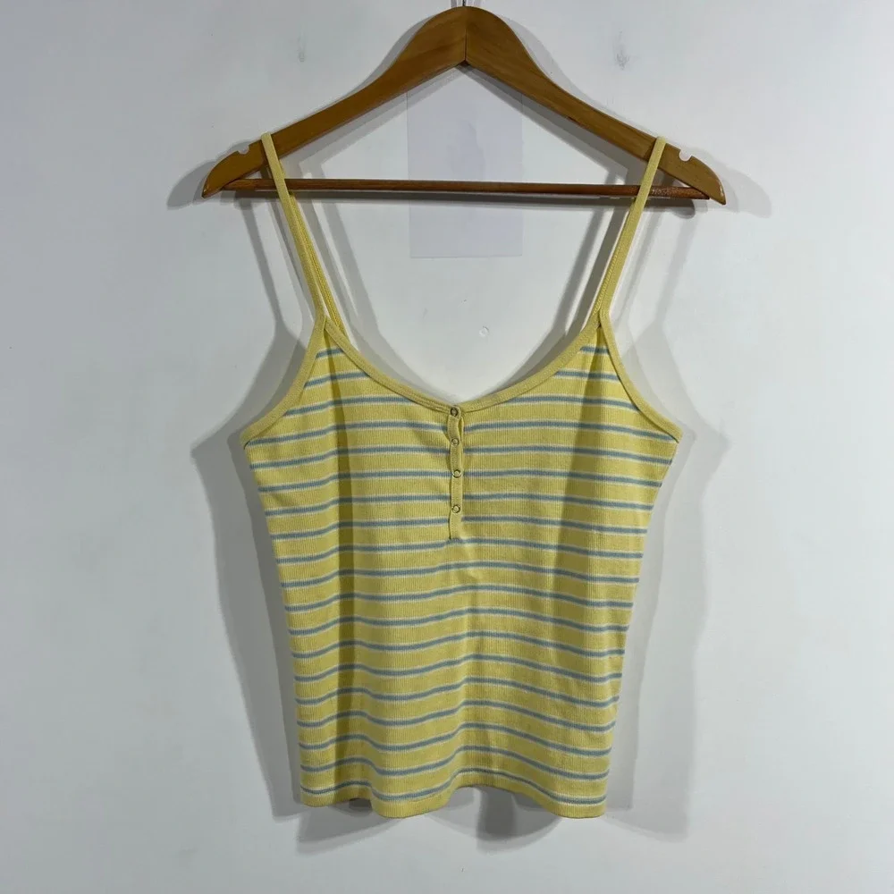 Levis 90s Fisherman‎ Streetwear Striped Ribbed Henley Tank Top Womens Large VTG